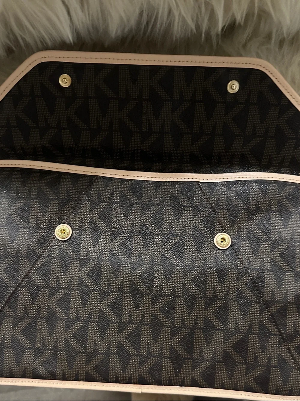 Michael Kors Brown MK Logo Envelope Clutch with Gold Plate